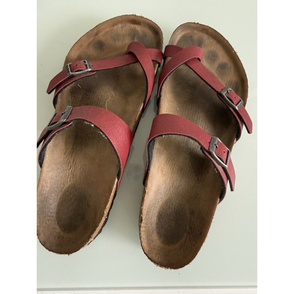 Birkenstock Mayari Red Strappy Toe Loop Sandals Women’s Adjustable Buckles